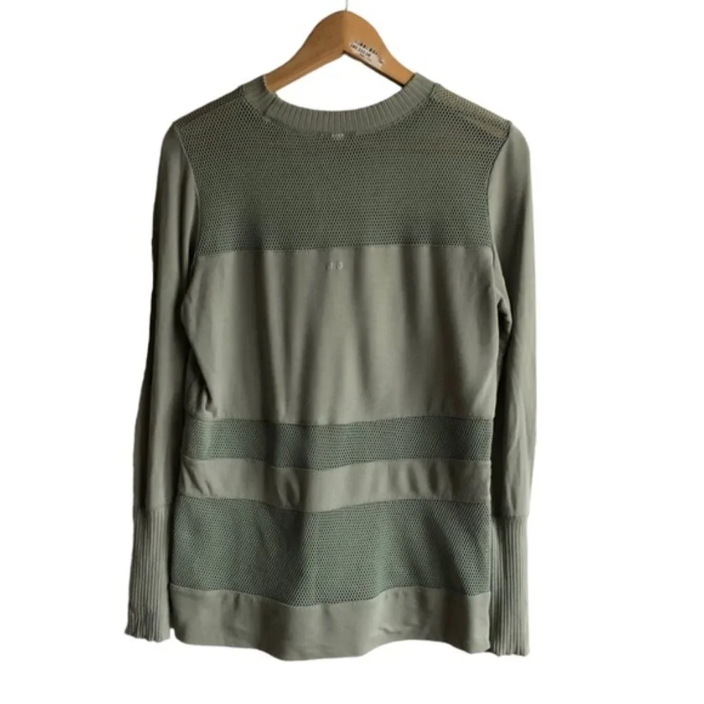 Alo Yoga Plank Long Sleeve Tee Medium Green Net Blocked - Picture 5 of 8